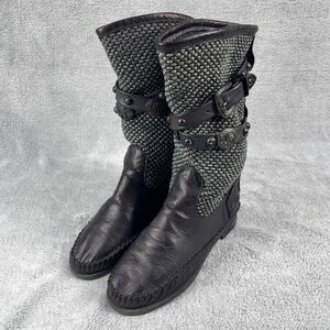 Karma Of Charme Leather Ankle Boots Womens 36 / US 5.5  Black Buckle Studded